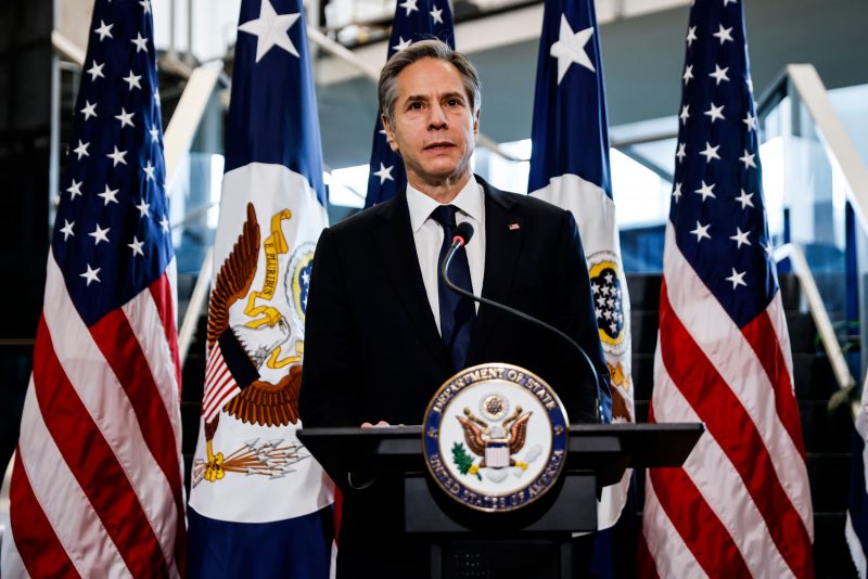 Newly confirmed US Secretary of State Antony Blinken speaks during a welcome ceremony at the State Department in Washington,DC on January 27, 2021. (Photo by CARLOS BARRIA / POOL / AFP) (Photo by CARLOS BARRIA/POOL/AFP via Getty Images)