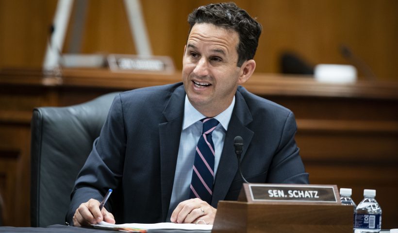 WASHINGTON, DC - JUNE 09: Senator Brian Schatz (D-HI) speaks during a Senate Appropriations Subcommittee hearing on June 9, 2021 at the U.S. Capitol in Washington, D.C. The committee is hearing testimony about the Fiscal Year 2022 budget request for the Department of Health and Human Services. (Photo by Al Drago-Pool/Getty Images)