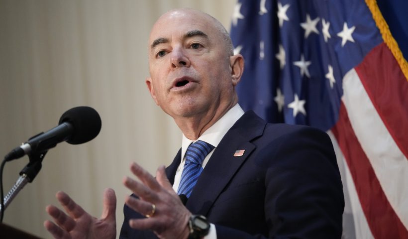 WASHINGTON, DC - SEPTEMBER 09: U.S. Homeland Security Secretary Alejandro Mayorkas speaks during a news conference at the National Press Club on September 9, 2021 in Washington, DC. Mayorkas spoke about a range of issues, including domestic extremism, Afghan refugees and the U.S.-Mexico border. (Photo by Drew Angerer/Getty Images)