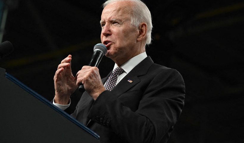 US President Joe Biden delivers remarks at the IBM facility in Poughkeepsie, New York, on October 6, 2022. - IBM's CEO Arvind Krishna announced Thursday a $20-billion investment in quantum computing, semiconductor manufacturing and other high-tech areas in its New York state facilities. (Photo by MANDEL NGAN / AFP) (Photo by MANDEL NGAN/AFP via Getty Images)