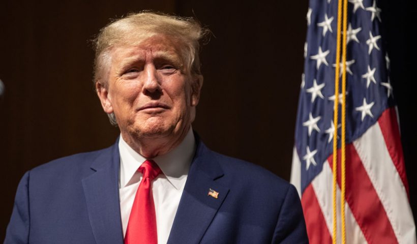 SALEM, NH - JANUARY 28: Former U.S. President Donald Trump speaks at the New Hampshire Republican State Committee's Annual Meeting on January 28, 2023 in Salem, New Hampshire. In his first campaign events since announcing his plans to run for president for a third time, the former President will also be speaking today in South Carolina, both early-voting states. (Photo by Scott Eisen/Getty Images)
