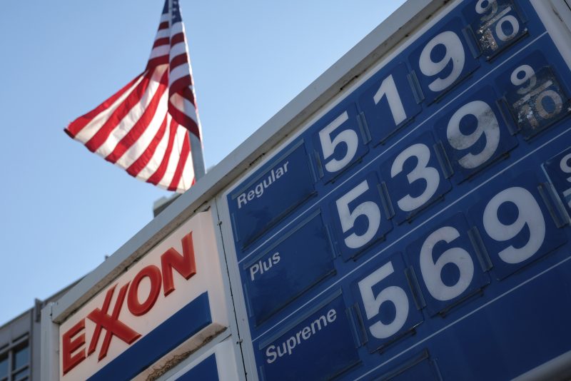 WASHINGTON, DC - MARCH 14: Prices for gas at an Exxon gas station on Capitol Hill are seen March 14, 2022 in Washington, DC. The cost of gasoline continues to rise across the globe and in the United States due to the Russian invasion of Ukraine and continued inflation associated with the global pandemic. (Photo by Win McNamee/Getty Images)