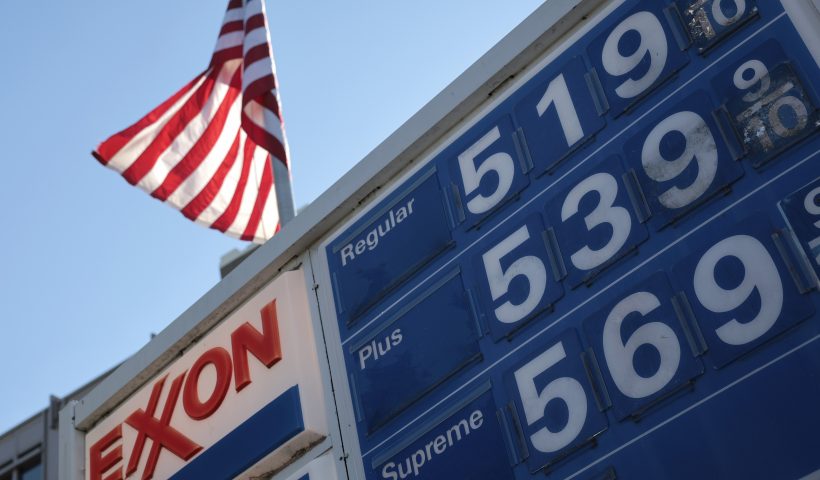 WASHINGTON, DC - MARCH 14: Prices for gas at an Exxon gas station on Capitol Hill are seen March 14, 2022 in Washington, DC. The cost of gasoline continues to rise across the globe and in the United States due to the Russian invasion of Ukraine and continued inflation associated with the global pandemic. (Photo by Win McNamee/Getty Images)