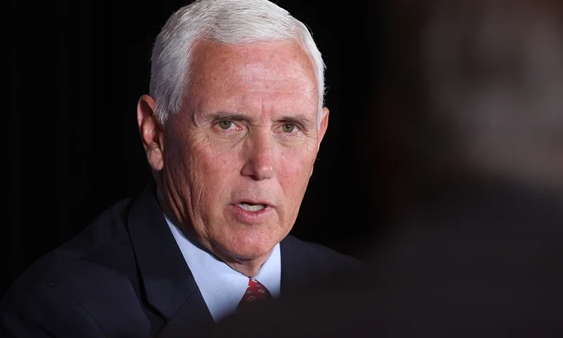 Mike Pence Joins Wisconsin Gubernatorial Candidate Rebecca Kleefisch As She Campaigns In Wisconsin PEWAUKEE, WISCONSIN - AUGUST 03: Former Vice President Mike Pence speaks at a law enforcement round table hosted by Republican candidate for Wisconsin governor Rebecca Kleefisch at the Ingleside Hotel on August 03, 2022 in Pewaukee, Wisconsin. Wisconsin will hold it primary on Tuesday August 9th. (Photo by Scott Olson/Getty Images)