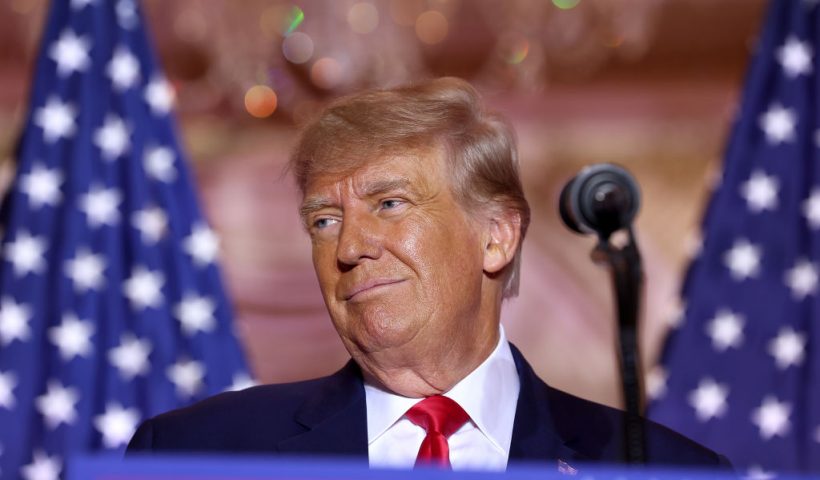 PALM BEACH, FLORIDA - NOVEMBER 15: Former U.S. President Donald Trump speaks during an event at his Mar-a-Lago home on November 15, 2022 in Palm Beach, Florida. Trump announced that he was seeking another term in office and officially launched his 2024 presidential campaign. (Photo by Joe Raedle/Getty Images)