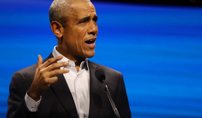 NEW YORK, NEW YORK - NOVEMBER 17: Former U.S. President Barack Obama speaks at a Democracy Forum event held by the Obama Foundation at the Javits Center on November 17, 2022 in New York City. The all day event featured speakers from a variety of backgrounds conversing on the state of global democracy and opportunities for the next generation of global leaders. (Photo by Spencer Platt/Getty Images)