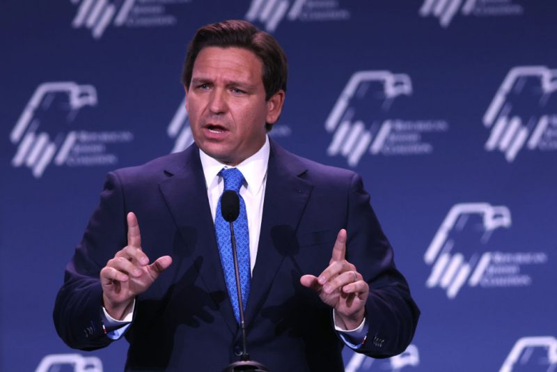 LAS VEGAS, NEVADA - NOVEMBER 18: Florida Governor Ron DeSantis speaks to guests at the Republican Jewish Coalition Annual Leadership Meeting on November 19, 2022 in Las Vegas, Nevada. The meeting comes on the heels of former President Donald Trump becoming the first candidate to declare his intention to seek the GOP nomination in the 2024 presidential race. (Photo by Scott Olson/Getty Images)