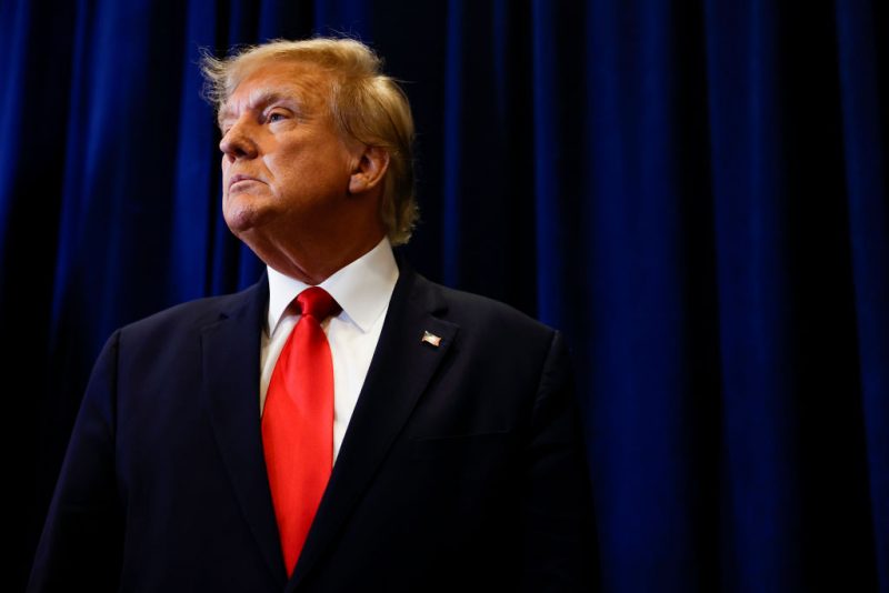 NATIONAL HARBOR, MARYLAND - MARCH 04: Former U.S. President Donald Trump speaks to reporters before his speech at the annual Conservative Political Action Conference (CPAC) at Gaylord National Resort & Convention Center on March 4, 2023 in National Harbor, Maryland. Trump took questions from reporters over a range of topics including on the progress of his campaign and his opinions on the war in Ukraine. Conservatives gathered at the four-day annual conference to discuss the agenda of the Republican Party. (Photo by Anna Moneymaker/Getty Images)