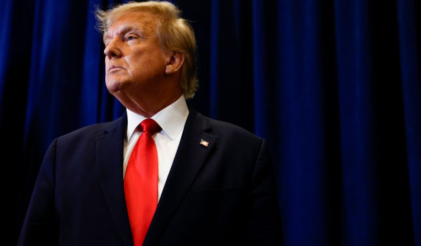 NATIONAL HARBOR, MARYLAND - MARCH 04: Former U.S. President Donald Trump speaks to reporters before his speech at the annual Conservative Political Action Conference (CPAC) at Gaylord National Resort & Convention Center on March 4, 2023 in National Harbor, Maryland. Trump took questions from reporters over a range of topics including on the progress of his campaign and his opinions on the war in Ukraine. Conservatives gathered at the four-day annual conference to discuss the agenda of the Republican Party. (Photo by Anna Moneymaker/Getty Images)