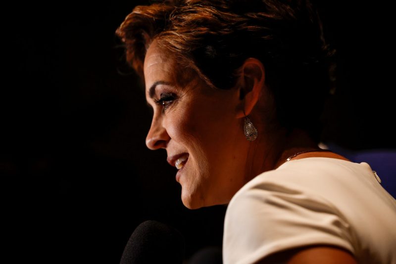 COLUMBUS, GEORGIA - JUNE 10: Former Arizona Republican candidate for Governor Kari Lake speaks to reporters before former U.S. President Donald Trump's remarks at the Georgia state GOP convention at the Columbus Convention and Trade Center on June 10, 2023 in Columbus, Georgia. On Friday, former President Trump was indicted by a federal grand jury on 37 felony counts in Special Counsel Jack Smith’s classified documents probe. (Photo by Anna Moneymaker/Getty Images)