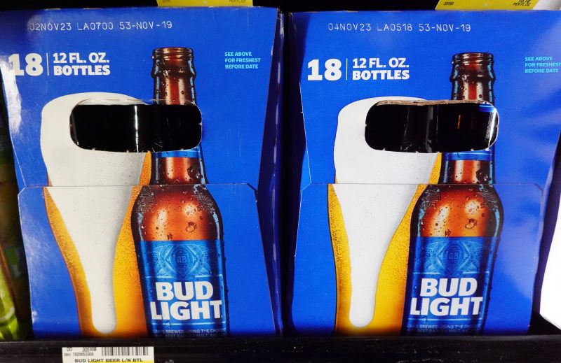 LOS ANGELES, CALIFORNIA - JUNE 14: Packages of Bud Light beer are displayed for sale in a grocery store on June 14, 2023 in Los Angeles, California. The Mexican lager Modelo Especial which is brewed by Constellation Brands became the top-selling beer in the United States in the month of May, overtaking Bud Light, which is brewed by Anheuser-Busch. A post by transgender influencer Dylan Mulvaney about a personalized can of Bud Light stirred conservative boycotts of the American beer. A recent trend of drinkers choosing more Mexican beers and spirits has also uplifted the Modelo brand. (Photo by Mario Tama/Getty Images)