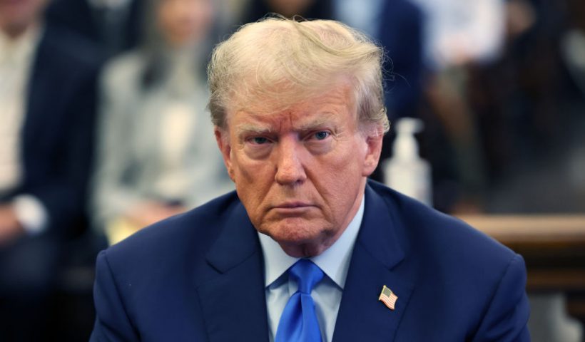 NEW YORK, NEW YORK - OCTOBER 02: (EDITORS NOTE: Retransmission with alternate crop.) Former U.S. President Donald Trump appears in the courtroom with his lawyers for the start of his civil fraud trial at New York State Supreme Court on October 02, 2023 in New York City. Former President Trump may be forced to sell off his properties after Justice Arthur Engoron canceled his business certificates and ruled that he committed fraud for years while building his real estate empire after being sued by Attorney General Letitia James, who is seeking $250 million in damages. The trial will determine how much he and his companies will be penalized for the fraud. (Photo by Brendan McDermid-Pool/Getty Images)