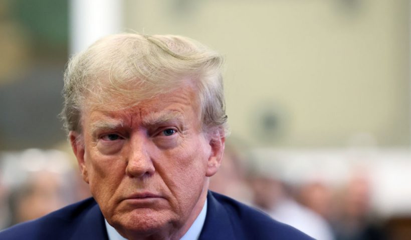 NEW YORK, NEW YORK - OCTOBER 02: Former U.S. President Donald Trump appears in the courtroom with his lawyers for the start of his civil fraud trial at New York State Supreme Court on October 02, 2023 in New York City. Former President Trump may be forced to sell off his properties after Justice Arthur Engoron canceled his business certificates and ruled that he committed fraud for years while building his real estate empire after being sued by Attorney General Letitia James, who is seeking $250 million in damages. The trial will determine how much he and his companies will be penalized for the fraud. (Photo by Brendan McDermid-Pool/Getty Images)