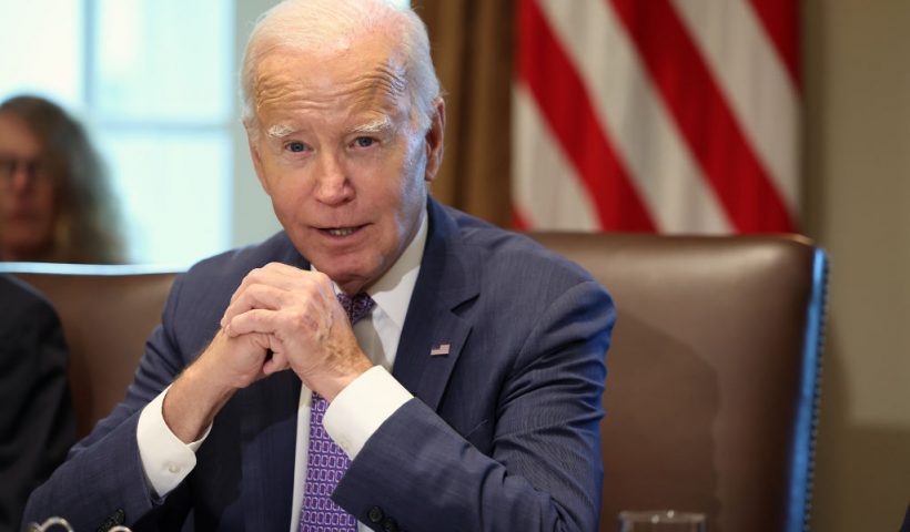 WASHINGTON, DC - OCTOBER 02: U.S. President Joe Biden holds a Cabinet meeting at the White House on October 02, 2023 in Washington, DC. Biden held the meeting to discuss economic legislation, artificial intelligence, and gun violence. (Photo by Kevin Dietsch/Getty Images)