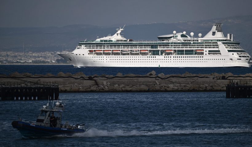 The 'Rhapsody of the Seas' cruise liner carrying US citizens leaves the Israeli port of Haifa to be evacuated to the Mediterranean island of Cyprus on October 16, 2023, amid the ongoing battles between Israel and the Palestinian Islamist group Hamas. Thousands of people, both Israeli and Palestinians have died since October 7, 2023, after Palestinian Hamas militants based in the Gaza Strip, entered southern Israel in a surprise attack leading Israel to declare war on Hamas in Gaza on October 8. (Photo by Aris MESSINIS / AFP) (Photo by ARIS MESSINIS/AFP via Getty Images)