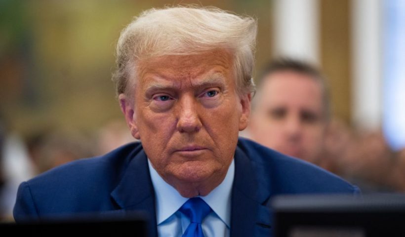Former US President Donald Trump appears in the courtroom for his civil fraud trial at New York State Supreme Court on October 24, 2023 in New York. Former president Donald Trump returned to his New York civil fraud trial on October 17, 2023 and complained about a partial gag order imposed on him by a judge in a separate case. (Photo by Maansi Srivastava / POOL / AFP) (Photo by MAANSI SRIVASTAVA/POOL/AFP via Getty Images)