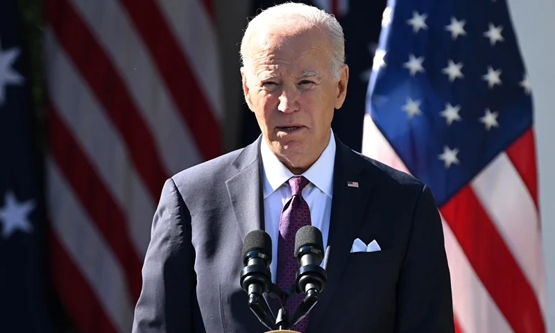 US-AUSTRALIA-DIPLOMACY-BIDEN-ALBANESE US President Joe Biden speaks during a joint press conference with Australia's Prime Minister Anthony Albanese at the Rose Garden of the White House in Washington, DC, on October 25, 2023. (Photo by SAUL LOEB / AFP) (Photo by SAUL LOEB/AFP via Getty Images)
