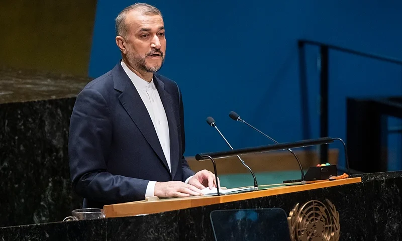 NEW YORK, NEW YORK - OCTOBER 26: Iranian Foreign Minister Hossein Amir-Abdollahian speaks at the General Assembly during the 10th Emergency Special Session at the 39th plenary meeting at United Nations headquarters on October 26, 2023 in New York City. The U.N. continues to meet to discuss the status of the Palestinians and the conflict between Israel and Hamas in Gaza. (Photo by Eduardo Munoz Alvarez/Getty Images)