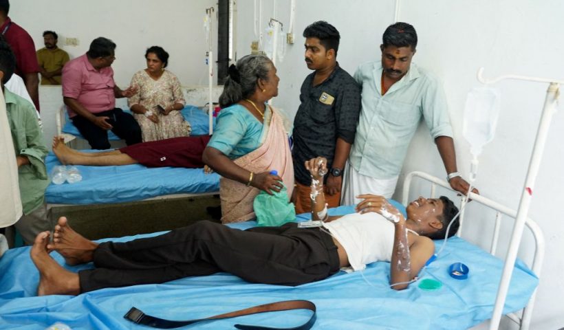 Victims receive medical treatment at the Government Medical College hospital in Ernakulam after a series of explosion took place during a Jehovah Witnesses meeting at a convention centre in Kalamassery near the port city of Kochi on October 29, 2023. A suspected bomb blast during a Christian prayer meeting in India's southern state of Kerala killed one person and wounded 36 others, police said on October 29. (Photo by Arun CHANDRABOSE / AFP) (Photo by ARUN CHANDRABOSE/AFP via Getty Images)