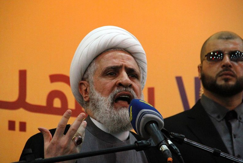 The deputy chief of Lebanon's powerful Shiite militant group Hezbollah, Sheikh Naim Qassem speaks during the funeral of Mustafa Badreddine, a top Hezbollah commander who was killed in an attack in Syria, at the martyrs' cemetery in the Ghobeiry neighbourhood of southern Beirut on May 13, 2016.