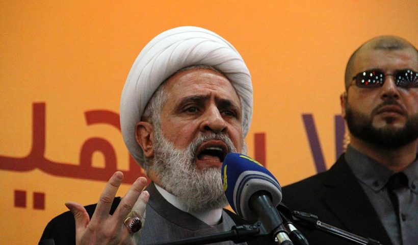 The deputy chief of Lebanon's powerful Shiite militant group Hezbollah, Sheikh Naim Qassem speaks during the funeral of Mustafa Badreddine, a top Hezbollah commander who was killed in an attack in Syria, at the martyrs' cemetery in the Ghobeiry neighbourhood of southern Beirut on May 13, 2016.