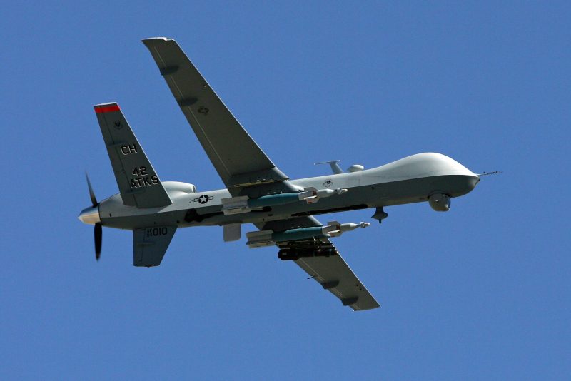 Reaper Aircraft Flies Without Pilot From Creech AFB
CREECH AIR FORCE BASE, NV - AUGUST 08: An MQ-9 Reaper flies by August 8, 2007 at Creech Air Force Base in Indian Springs, Nevada. The Reaper is the Air Force's first "hunter-killer" unmanned aerial vehicle (UAV), designed to engage time-sensitive targets on the battlefield as well as provide intelligence and surveillance. The jet-fighter sized Reapers are 36 feet long with 66-foot wingspans and can fly for up to 14 hours fully loaded with laser-guided bombs and air-to-ground missiles. They can fly twice as fast and high as the smaller MQ-1 Predators, reaching speeds of 300 mph at an altitude of up to 50,000 feet. The aircraft are flown by a pilot and a sensor operator from ground control stations. The Reapers are expected to be used in combat operations by the U.S. military in Afghanistan and Iraq within the next year. (Photo by Ethan Miller/Getty Images)