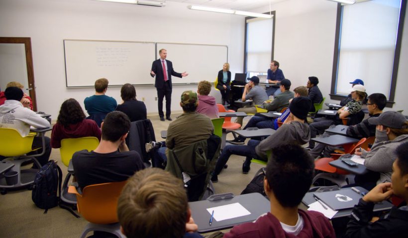 LINCOLN, NE - NOVEMBER 03: Brian Vaske, CEO of ITI Data, returns to the University of Nebraska-Lincoln campus to share his experiences and knowledge with the undergraduate students of Computer Science and Engineering class. on November 3, 2017 in Lincoln, Nebraska. (Photo by Dave Kotinsky/Getty Images for ITI Data)