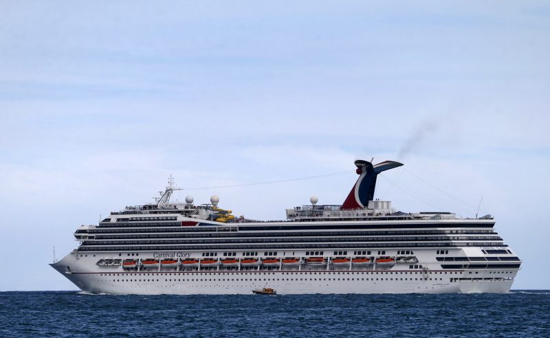 The Carnival Cruise Ship 'Carnival Glory' heads out to sea in the Miami harbor entrance known as Government Cut in Miami, Florida June 2, 2018. (Photo by RHONA WISE / AFP) (Photo credit should read RHONA WISE/AFP via Getty Images)