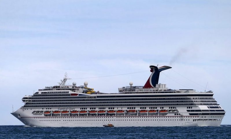 The Carnival Cruise Ship 'Carnival Glory' heads out to sea in the Miami harbor entrance known as Government Cut in Miami, Florida June 2, 2018. (Photo by RHONA WISE / AFP) (Photo credit should read RHONA WISE/AFP via Getty Images)