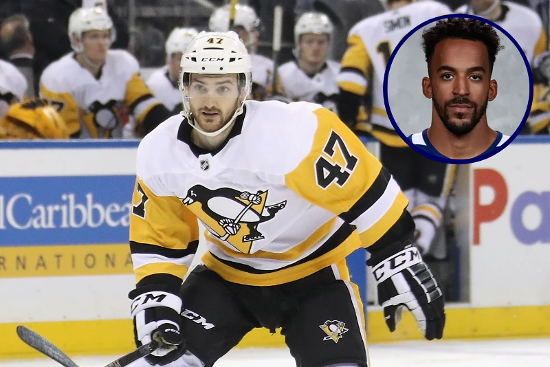 (L)NEW YORK, NEW YORK - MARCH 25: Adam Johnson #47 of the Pittsburgh Penguins skates against the New York Rangers at Madison Square Garden on March 25, 2019 in New York City. The Penguins defeated the Rangers 5-2. (Photo by Bruce Bennett/Getty Images) / (R)VANCOUVER, CANADA - SEPTEMBER 12: Matt Petgrave #74 of the Vancouver Canucks poses for his official headshot for the 2019-2020 season on September 12, 2019 at Rogers Arena in Vancouver, British Columbia, Canada. (Photo by Jeff Vinnick/NHLI via Getty Images)