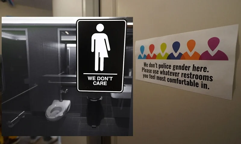 DURHAM, NC - MAY 10: Gender neutral signs are posted in the 21C Museum Hotel public restrooms on May 10, 2016 in Durham, North Carolina. Debate over transgender bathroom access spreads nationwide as the U.S. Department of Justice countersues North Carolina Governor Pat McCrory from enforcing the provisions of House Bill 2 that dictate what bathrooms transgender individuals can use. (Photo by Sara D. Davis/Getty Images)