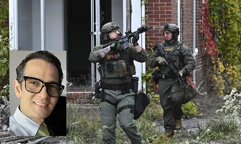 B | FILE - Officers with the Frederick County, Md., Sheriff's Office SWAT Team search for suspect Pedro Argote at the former Garden State Tannery plant, Saturday, Oct. 21, 2023, in Williamsport, Md. Argote, the man suspected of killing a Maryland judge on Thursday, Oct. 19, was found dead on Thursday, Oct. 26, according to the Washington County Sheriff's Office. Authorities believe Argote was angry about losing custody of his children when he shot and killed Washington County Circuit Court Judge Andrew Wilkinson, the judge who presided over his divorce case. (Ric Dugan/The Frederick News-Post via AP, File) F| (Washington County Sheriff's Office via AP, File)