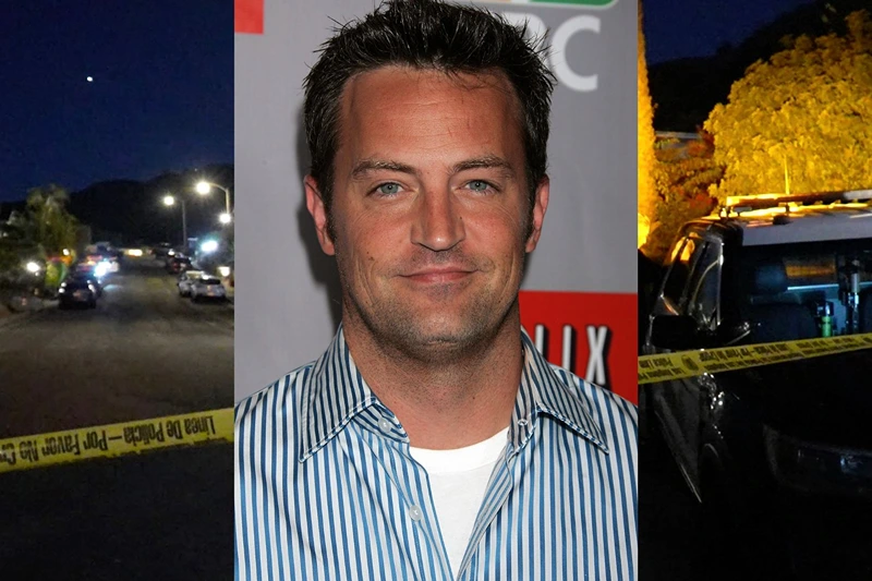 B| US-ENTERTAINMENT-TELEVISION-PERRY
In this screen grab from an AFPTV video, police officers taped off the street leading to Matthew Perry's house where he was found dead on October 28, 2023. Matthew Perry, one of the stars of smash hit TV sitcom "Friends," has been found dead at his home, US media reported Saturday October 28. He was 54. Law enforcement sources told the Los Angeles Times that Perry was found unresponsive in a hot tub at his Los Angeles home. The LA Times and TMZ, which first reported the news, both said there were no signs of foul play, citing anonymous sources. (Photo by AFP) (Photo by -/AFP via Getty Images) F| NBC All-Star Event - Arrivals
PASADENA, CA - JULY 22: Actor Matthew Perry arrives to the NBC All-Star Event at the Ritz-Carlton Huntington Hotel on July 22, 2006 in Pasadena, California. (Photo by David Livingston/Getty Images)