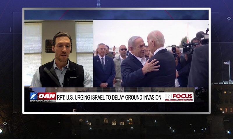 Video still from In Focus on One America News Network during an interview with the guest, Pat Harrigan.