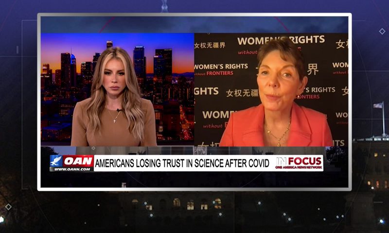 Video still from Reggie Littlejohn's interview with In Focus on One America News Network