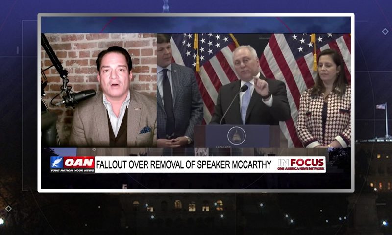 Video still from Brian Trascher's interview with In Focus on One America News Network