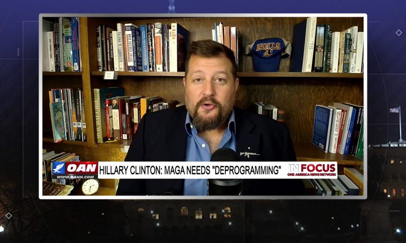Video still from Noel Fritsch's interview with In Focus on One America News Network