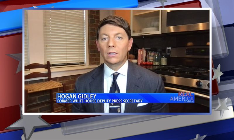 Video still from Hogan Gidley's interview with Real America on One America News Network