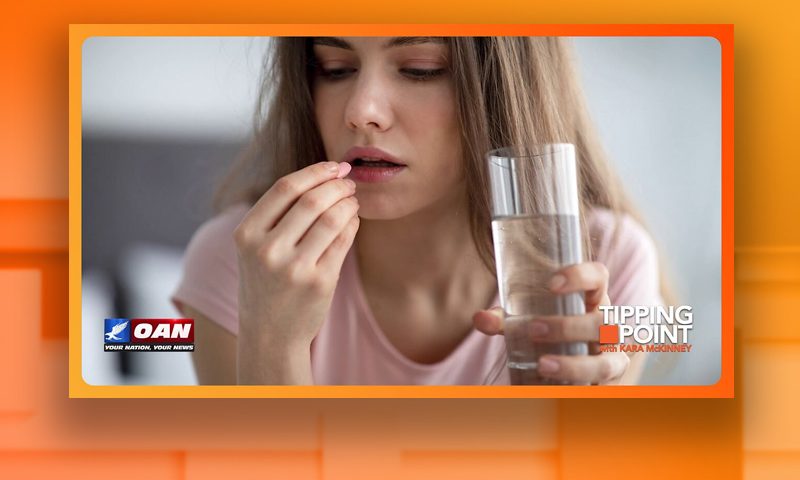 Video still from Tipping Point on One America News Network. The photo is a screenshot of a person holding a glass.