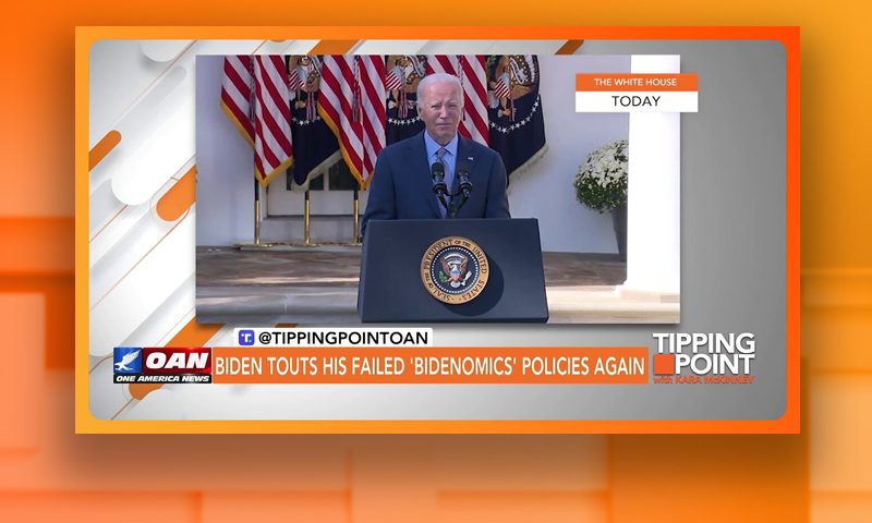 The photo is of a person standing at a podium in the White House. The person is identified as Joe Biden, who is promoting his "Bidenomics" policies.