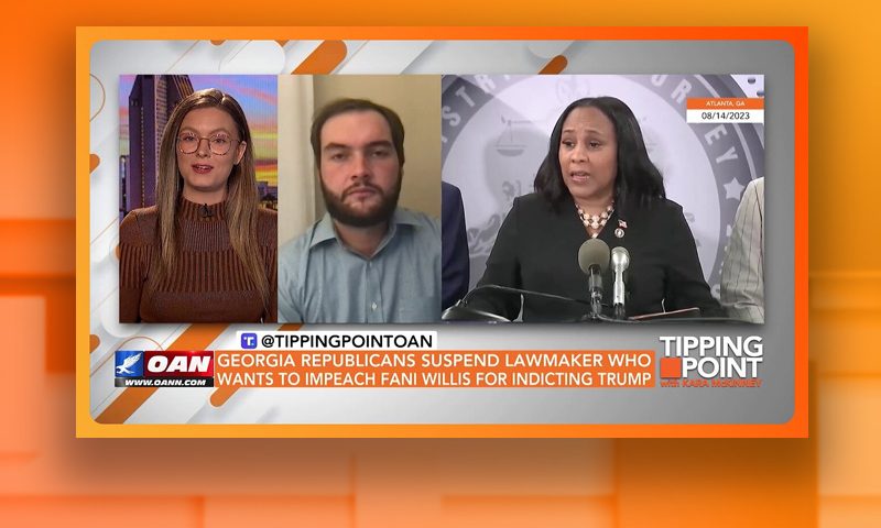 Video still from Colton Moore's interview with Tipping Point on One America News Network