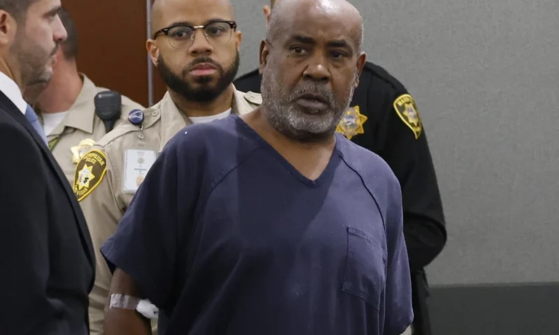 5 of 9 | Duane "Keffe D" Davis is led into the courtroom at the Regional Justice Center on Wednesday, Oct. 4, 2023, in Las Vegas . Davis has been charged in the 1996 fatal drive-by shooting of rapper Tupac Shakur. (Bizuayehu Tesfaye/Las Vegas Review-Journal via AP, Pool)