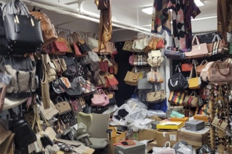 This photo provided by the U.S. Attorney for the Southern District of New York shows counterfeit goods from a storage unit in New York. Two people were charged with trafficking the knock-offs from a New York City storage unit and other locations from January through October, the U.S. Attorney's Office said Wednesday, Nov. 15, 2023.(U.S. Attorney for the Southern District of New York via AP)