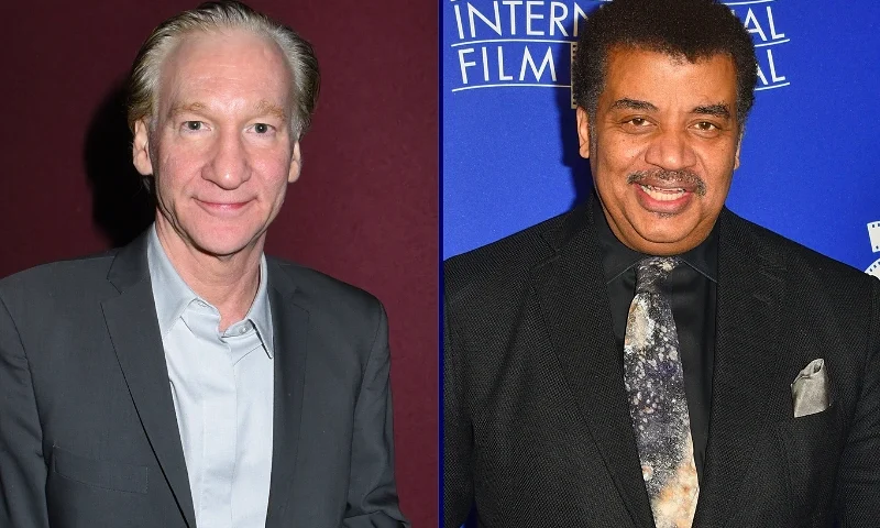 (L)PALM SPRINGS, CALIFORNIA - JANUARY 06: Neil deGrasse Tyson attends the 2023 Palm Springs International Film Festival: World Premiere of "80 For Brady" at Palm Springs High School on January 06, 2023 in Palm Springs, California. (Photo by David Crotty/Getty Images) (R)HOLLYWOOD, CA - OCTOBER 24: Bill Maher attends the Los Angeles Premiere of LBJ at ArcLight Hollywood on October 24, 2017 in Hollywood, California. (Photo by Vivien Killilea/Getty Images for Electric Entertainment)