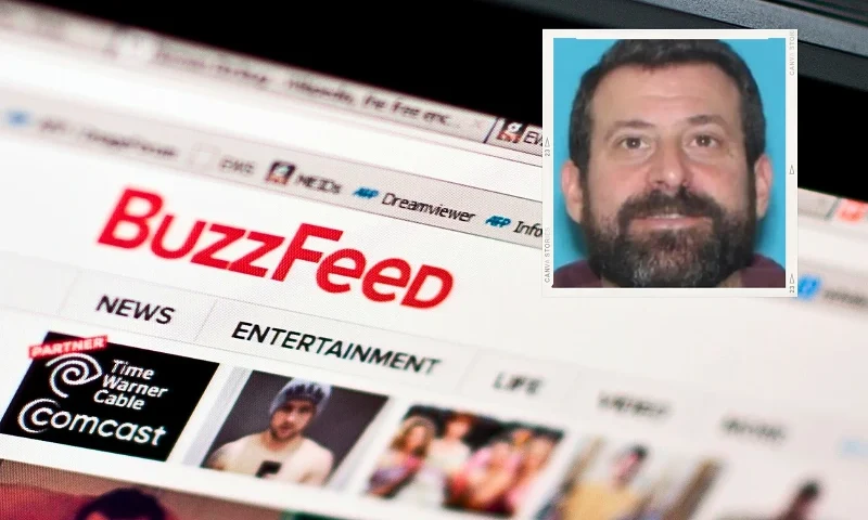 (L) The logo of news website BuzzFeed is seen on a computer screen in Washington on March 25, 2014. AFP PHOTO/Nicholas KAMM (Photo credit should read NICHOLAS KAMM/AFP via Getty Images) / (R)Photo Credit: Berkshire County District Attorney’s Office.