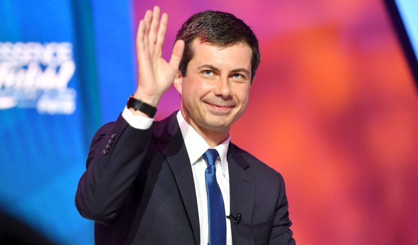NEW ORLEANS, LOUISIANA - JULY 07: Mayor Pete Buttigieg speaks on stage at 2019 ESSENCE Festival Presented By Coca-Cola at Ernest N. Morial Convention Center on July 07, 2019 in New Orleans, Louisiana. (Photo by Paras Griffin/Getty Images for ESSENCE)