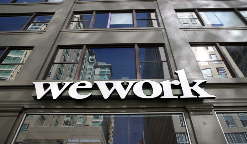 SAN FRANCISCO, CALIFORNIA - OCTOBER 07: A sign is posted on the exterior of a WeWork office on October 07, 2019 in San Francisco, California. Days after withdrawing its registration for an initial public offering, WeWork also warned employees that the company could be set to lay off nearly 2,000 people, about 16 percent of its workforce. (Photo by Justin Sullivan/Getty Images)
