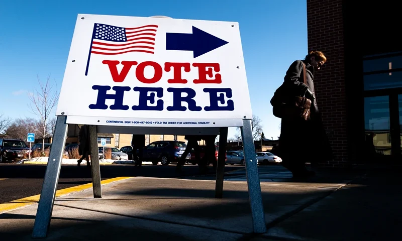 Voters In 14 States Head To The Polls On Super Tuesday MINNEAPOLIS, MN - MARCH 03: A voter arrives at a polling place on March 3, 2020 in Minneapolis, Minnesota. 1,357 Democratic delegates are at stake as voters cast their ballots in 14 states and American Samoa on what is known as Super Tuesday. (Photo by Stephen Maturen/Getty Images)