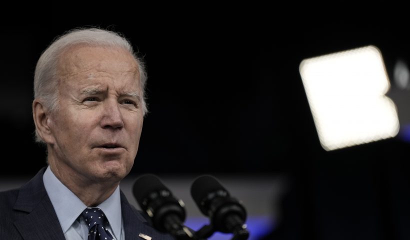 WASHINGTON, DC - FEBRUARY 16: U.S. President Joe Biden speaks about the U.S. response to the high-altitude Chinese balloon and three other objects that were recently shot down by the U.S. military over American airspace, in the South Court Auditorium at the White House complex February 16, 2023 in Washington, DC. The balloon incident prompted U.S. Secretary of State Antony Blinken to cancel a planned visit to Beijing, China. (Photo by Drew Angerer/Getty Images)