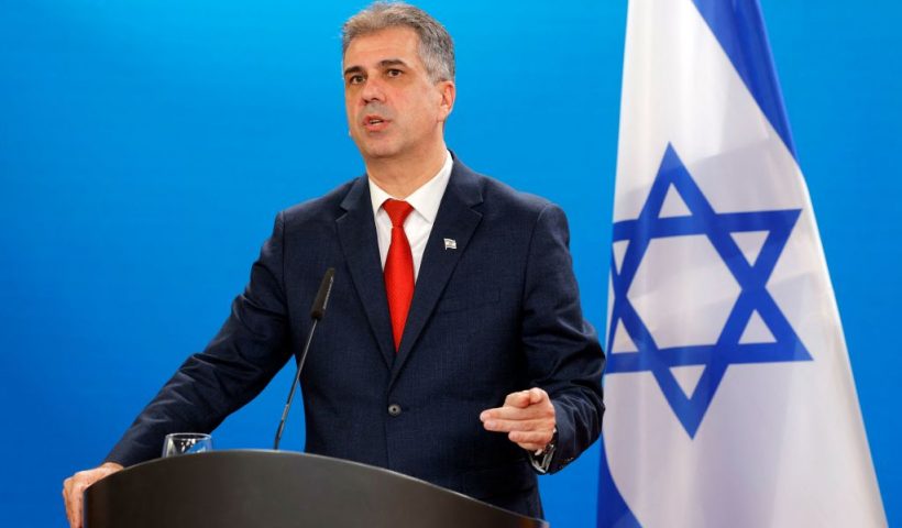 Israeli Foreign Minister Eli Cohen addresses a joint press conference after talks with his German counterpart at the Foreign Office in Berlin, Germany on February 28, 2023. (Photo by Odd ANDERSEN / AFP) (Photo by ODD ANDERSEN/AFP via Getty Images)